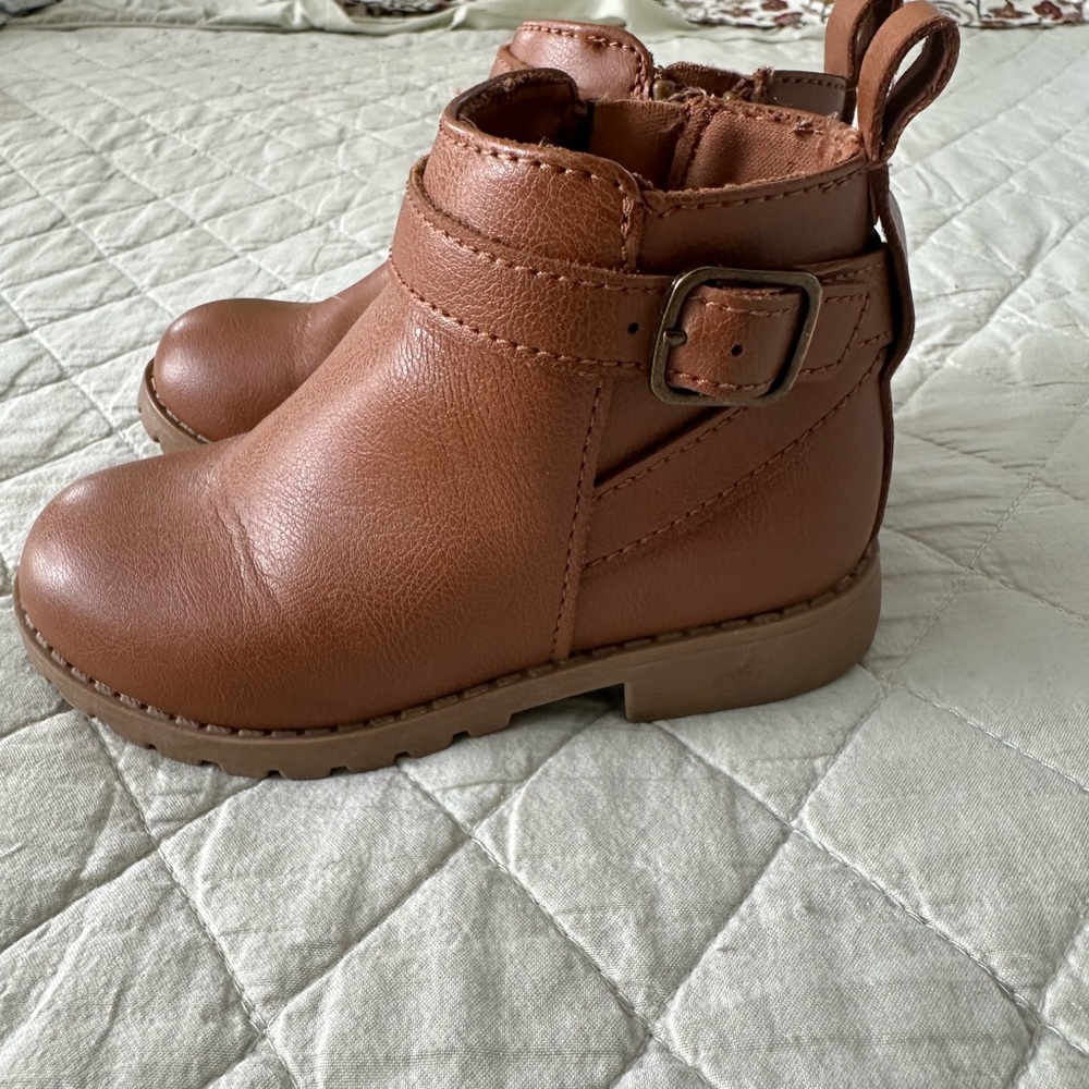 Old Navy Brown Leather Ankle Boots with Buckle Detail